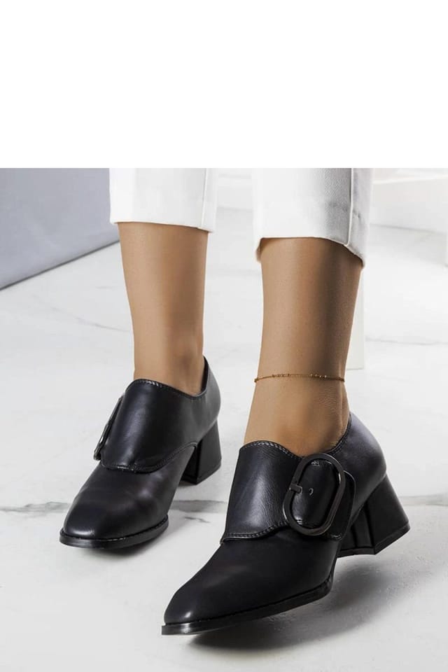 Love Lace Love Lace Women's Elegant Low Heel Square Toe Pump with Buckle Strap Velcro Comfort in Black - 2
