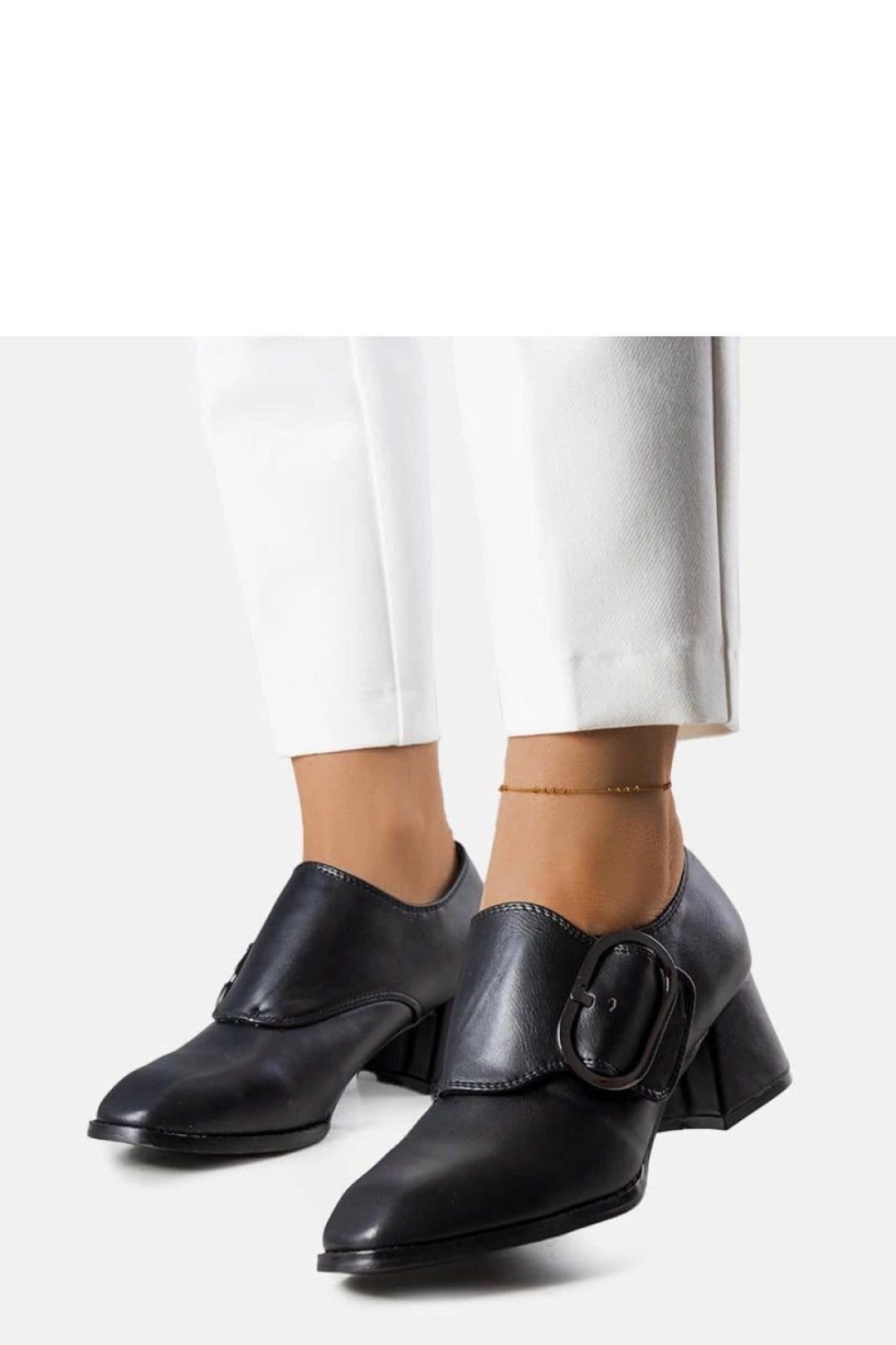 Love Lace Love Lace Women's Elegant Low Heel Square Toe Pump with Buckle Strap Velcro Comfort in Black - 4