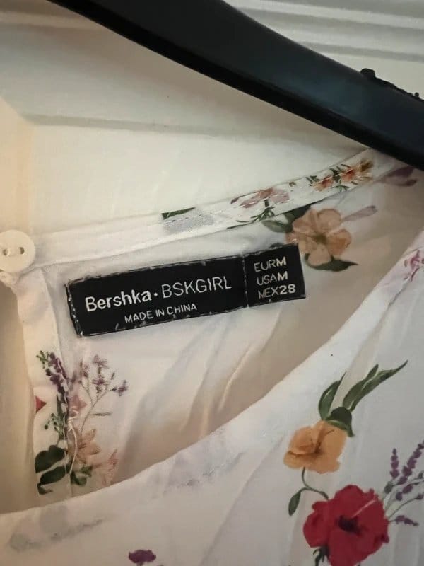 Bershka White Floral Cap Sleeve Top