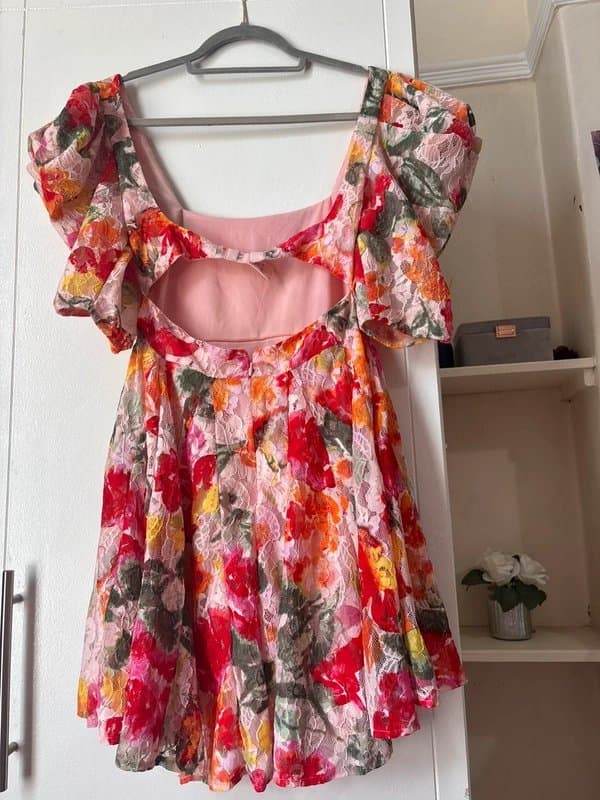 For Love & Lemons for love and lemons pink lace floral babydoll puff sleeve milkmaid dress 4 68