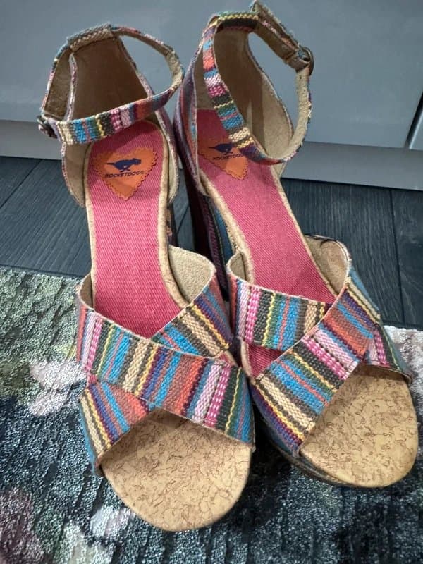 Rocket Dog Rocket Dog Candy Stripe Denim Woven Espadrille Ankle Strap Wedge Summer Sandals Size UK 7 EU 40