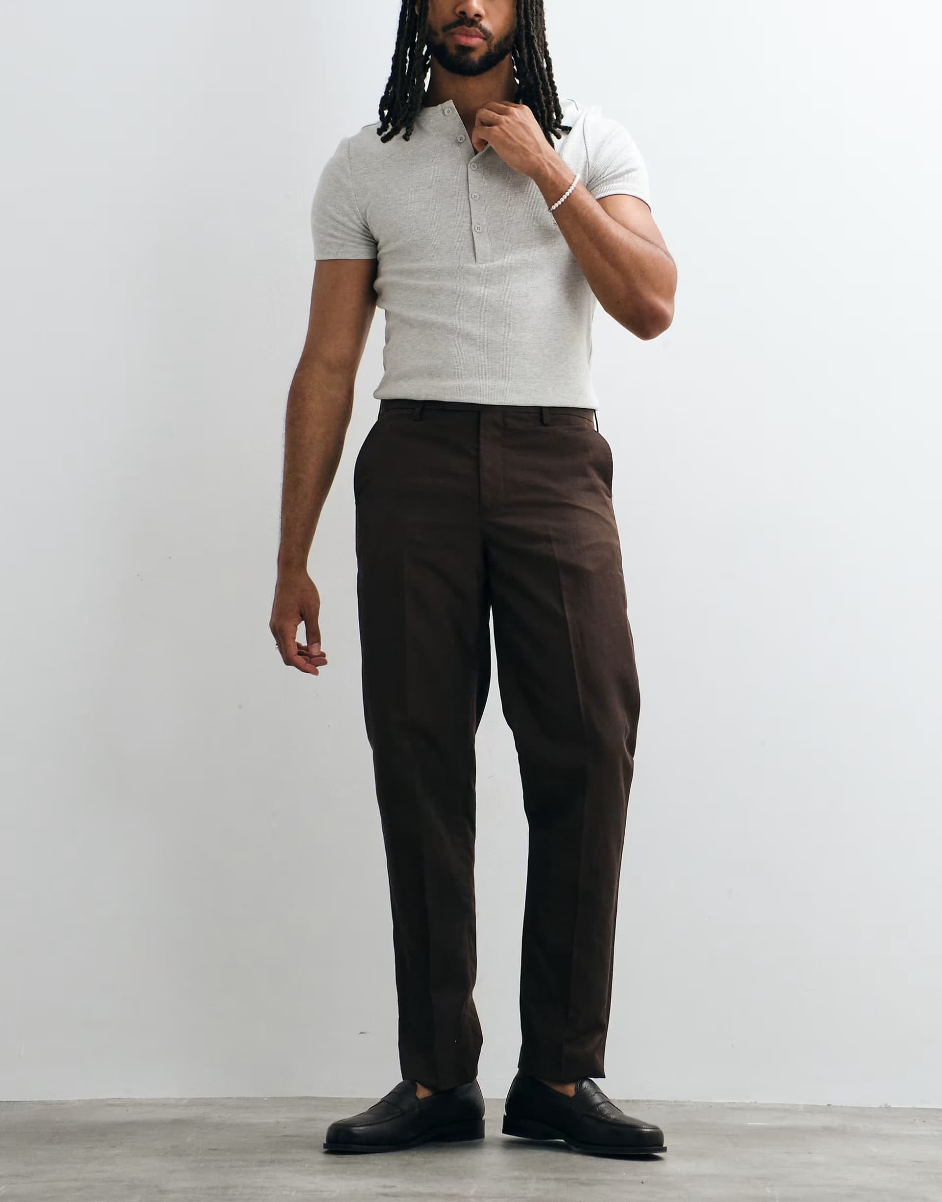 ASOS Mango Ethereal slim fit linen mix suit trouser co-ord in brown