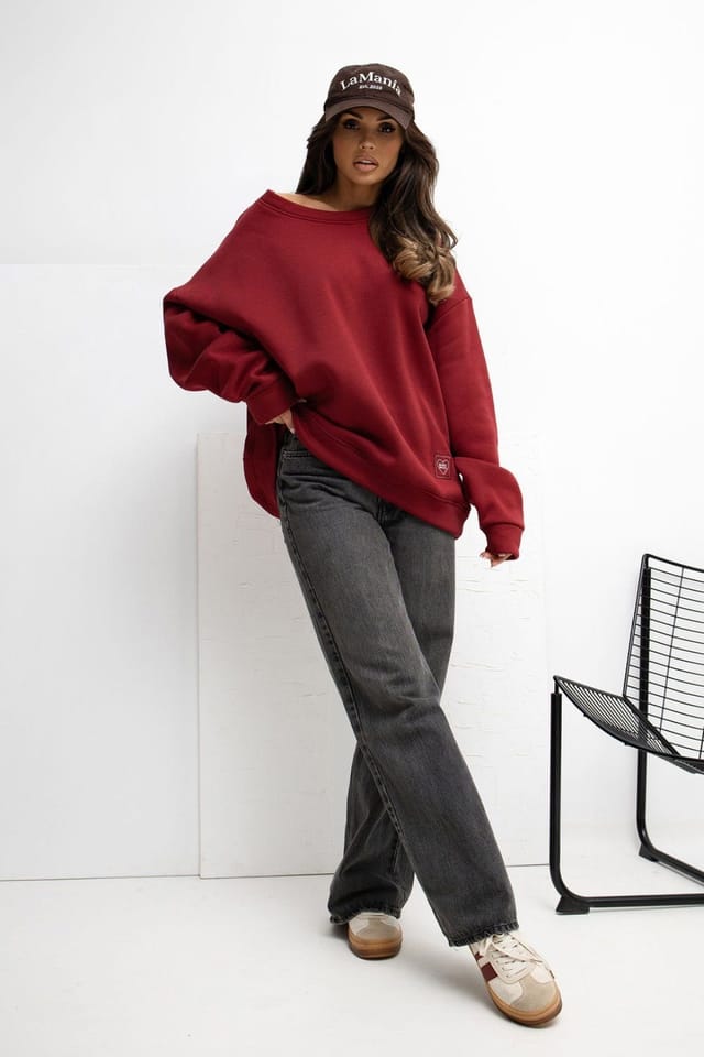 Love Lace Love Lace Women's Cotton Elastane Crew Sweatshirt in Burgundy - 2