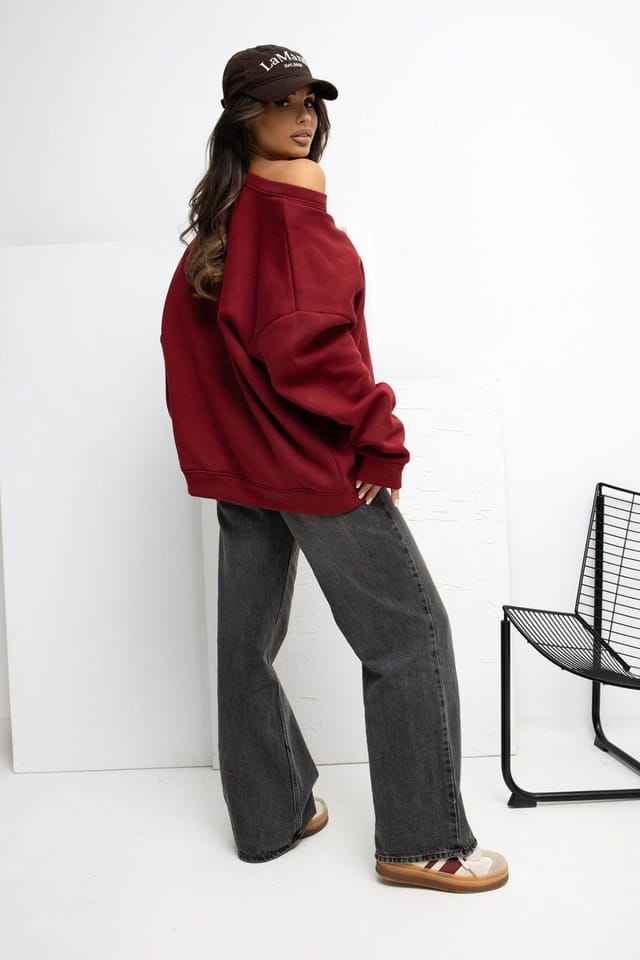Love Lace Love Lace Women's Cotton Elastane Crew Sweatshirt in Burgundy - 3