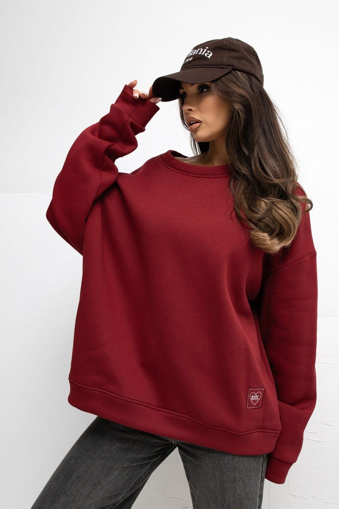 Love Lace Love Lace Women's Cotton Elastane Crew Sweatshirt in Burgundy - 4