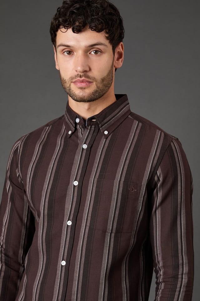 Maine Maine Men's Burgundy Stripe Long Sleeve Shirt - 2