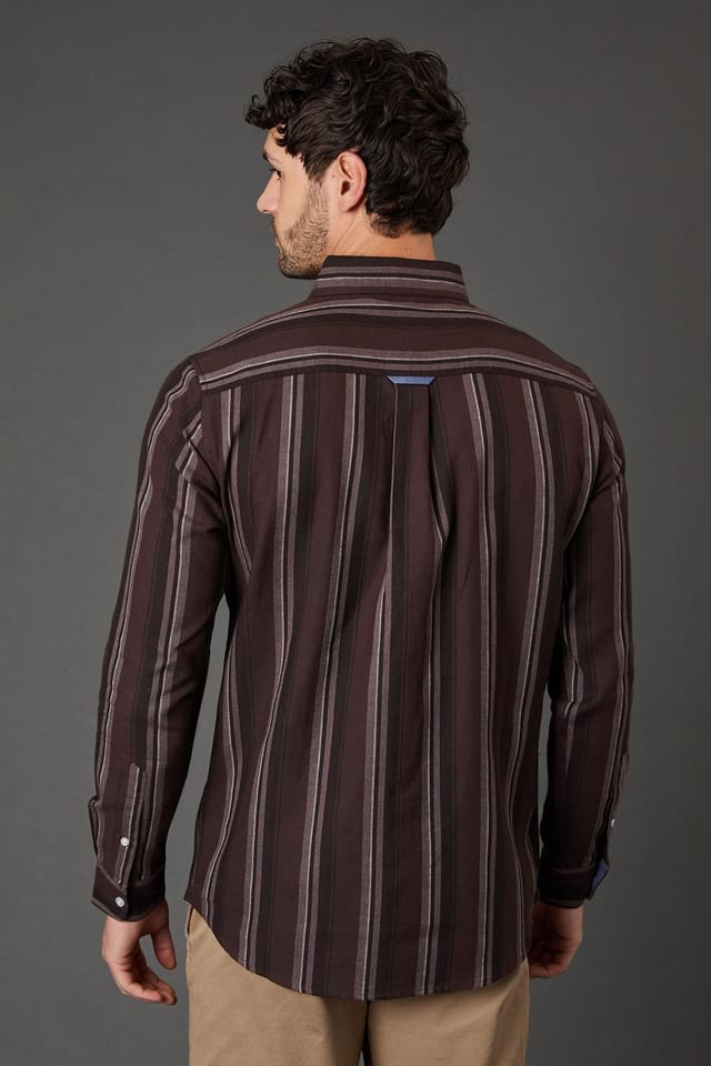 Maine Maine Men's Burgundy Stripe Long Sleeve Shirt - 3