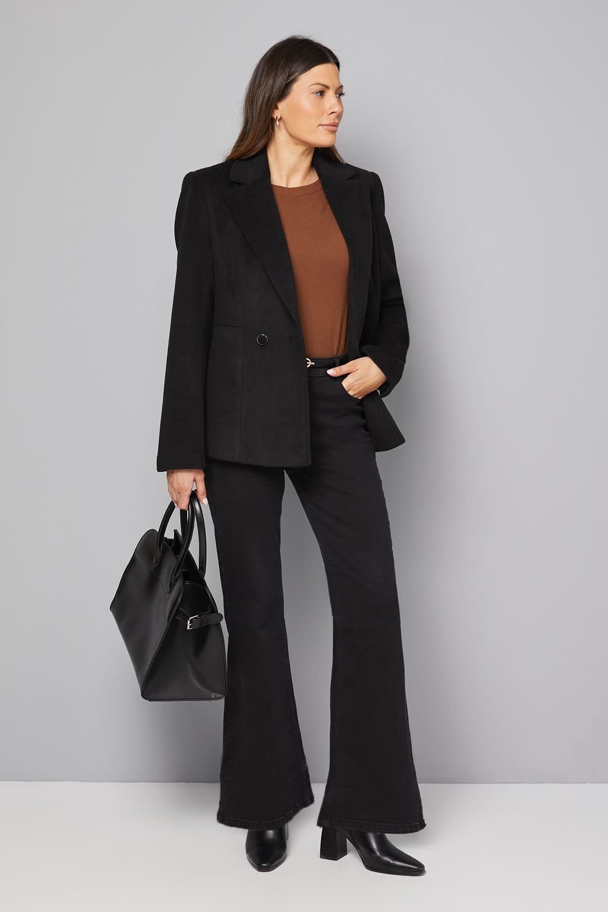 Wallis Wallis Women's Double Breasted Puff Shoulder Jacket in Black