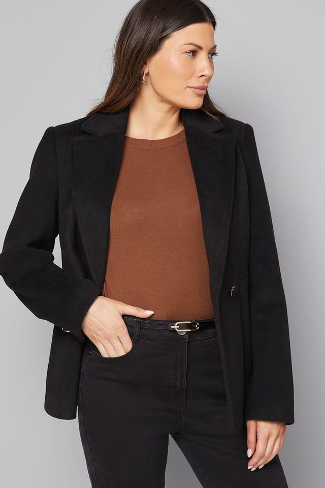 Wallis Wallis Women's Double Breasted Puff Shoulder Jacket in Black - 2
