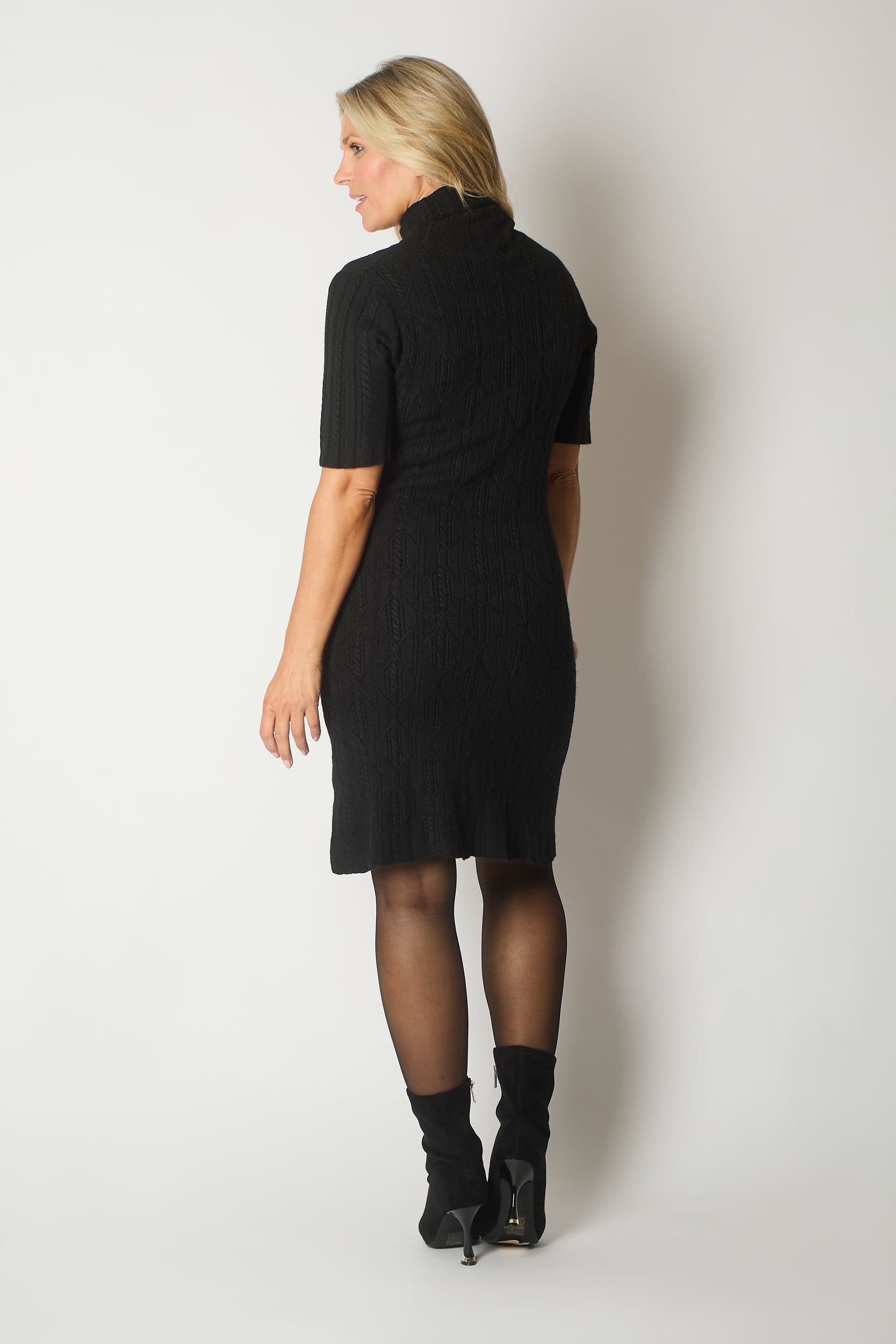 SOLO SOLO Women's Knit Turtleneck Dress with Rosette Detail in Black - 4