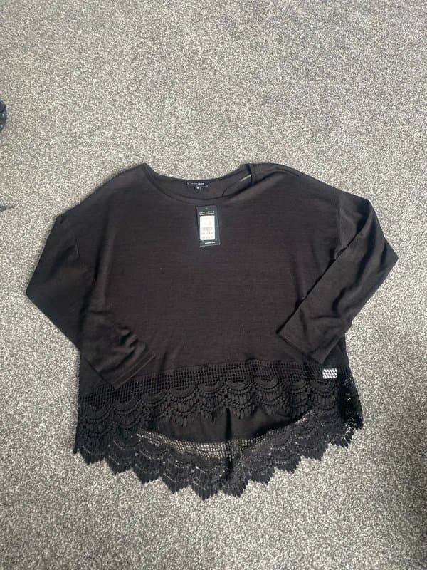 New Look New look black lace hem jumper top size 12