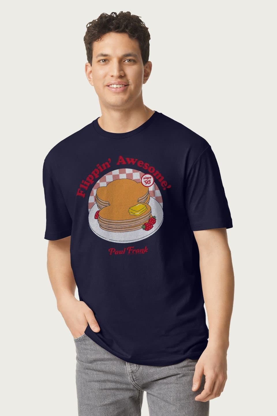 Paul Frank Paul Frank Men's Flippin' Awesome Julius Monkey Breakfast Pancake Stack T-Shirt in Navy