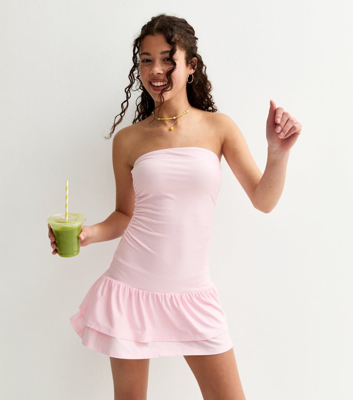 New Look Girls' Pink Striped Strapless Rara Mini Dress New Look