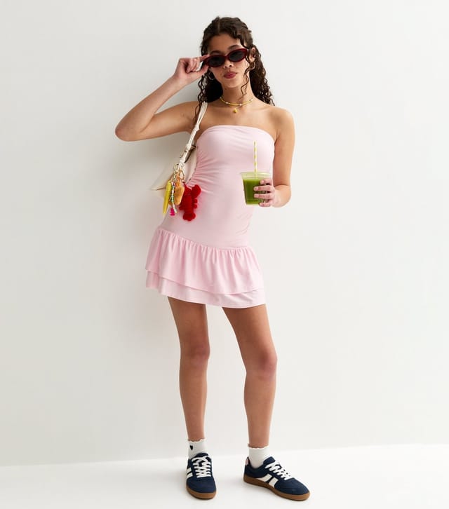 New Look Girls' Pink Striped Strapless Rara Mini Dress New Look - 3