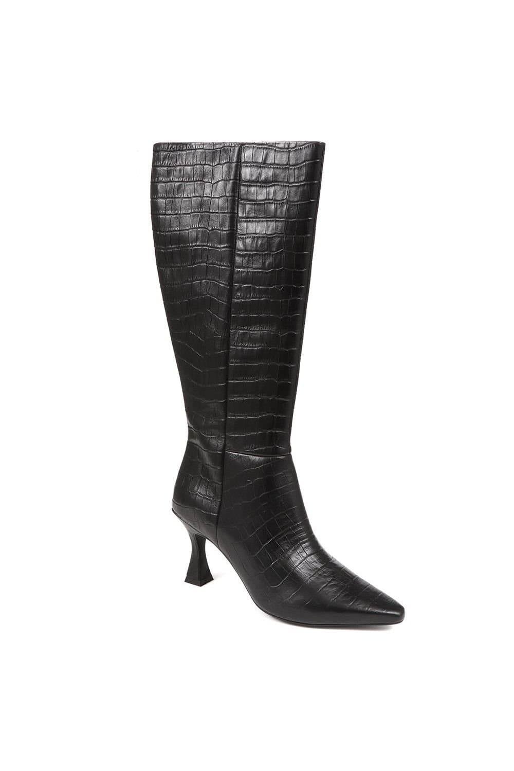 Jones Bootmaker Jones Bootmaker Women's Knee-High Leather Heeled Boots in Black