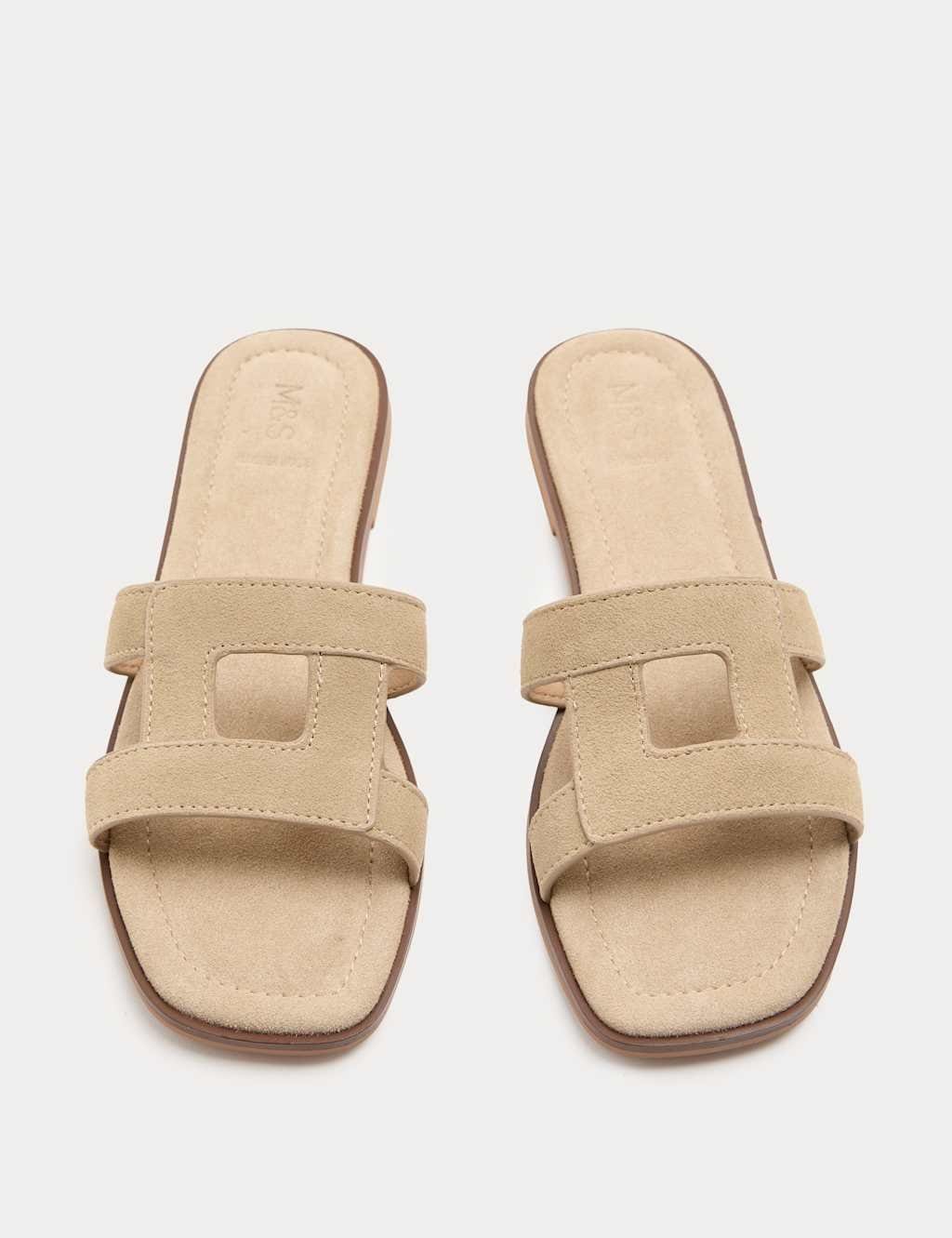 Marks & Spencer M&S Suede Flat Mule Sandals Taupe - 1