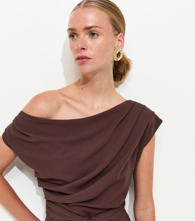 New Look Women's Dark Brown Fallen Shoulder Tie Waist Midi Dress New Look - 3