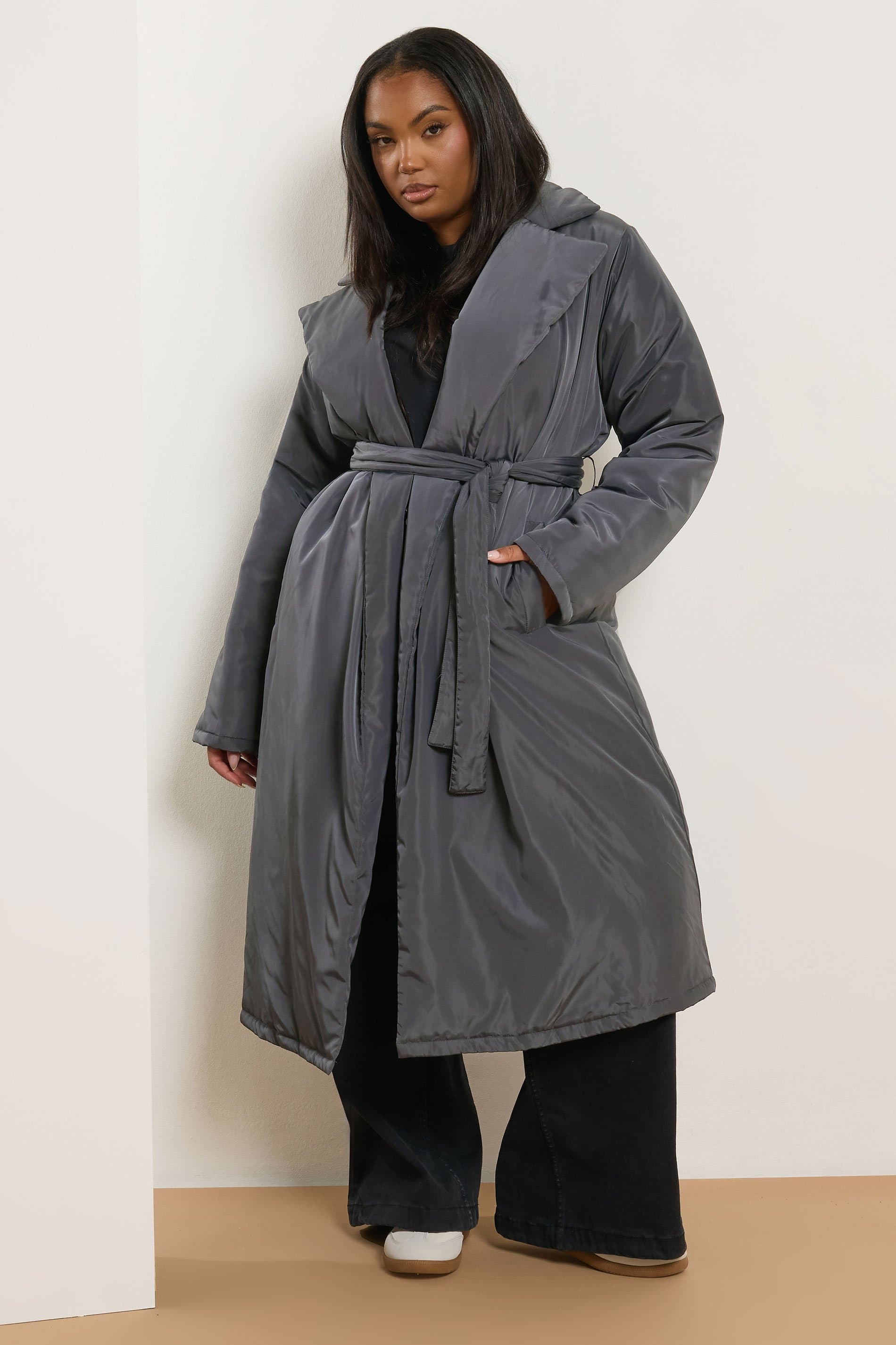 Yours Plus Size Black Longline Padded Coat