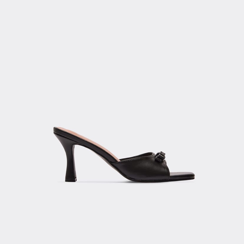 EGO Wrap Bow Detail Peep Toe Heeled Mule In Black Faux Leather, Women's Size UK 3 - 1