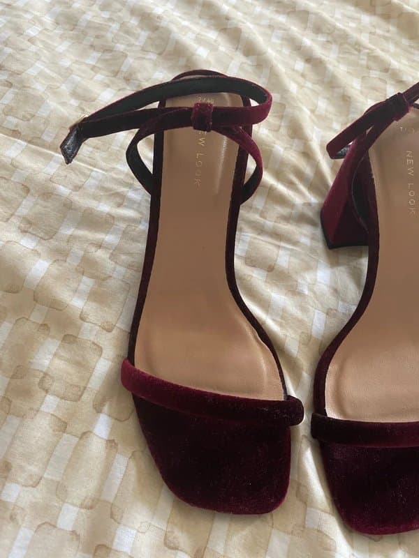 New Look New look wine red Burgandy velvet strappy block heel shoes
