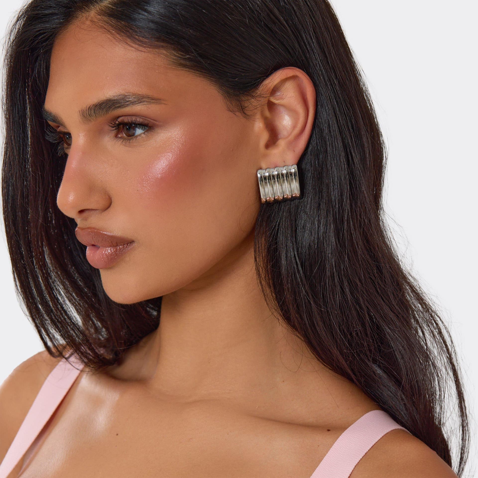 EGO EGO Silver Ribbed Detail Stud Earrings