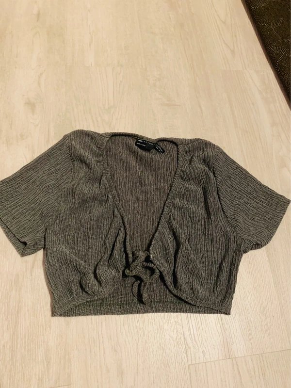 ASOS Design Asos Design Tall Textured Front Tie Crop Beach Co-Ord Top in Khaki - 1