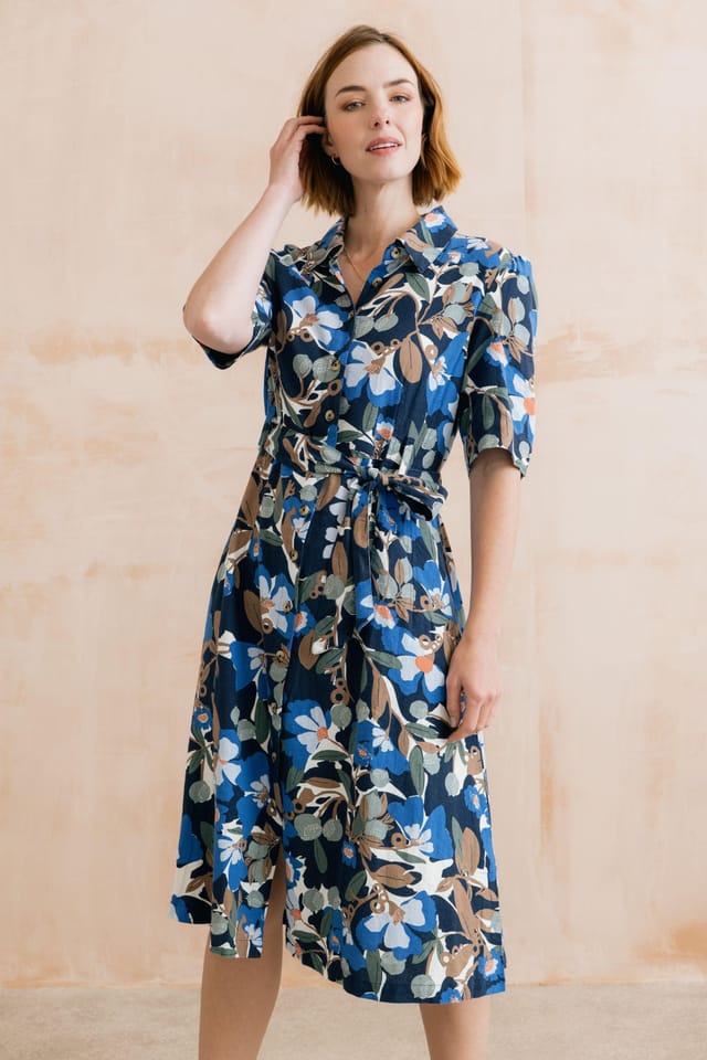 Lily & Me Lily & Me Women's Robyn Belted Tea Dress in Navy - 2