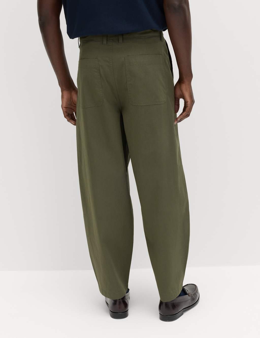 Marks & Spencer M&S Barrel Fit Trousers Dark Khaki - 4