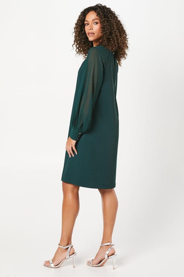 Wallis Wallis Women's Occasion Embellished Sequin Chiffon Sleeve Shift Dress in Green - 3