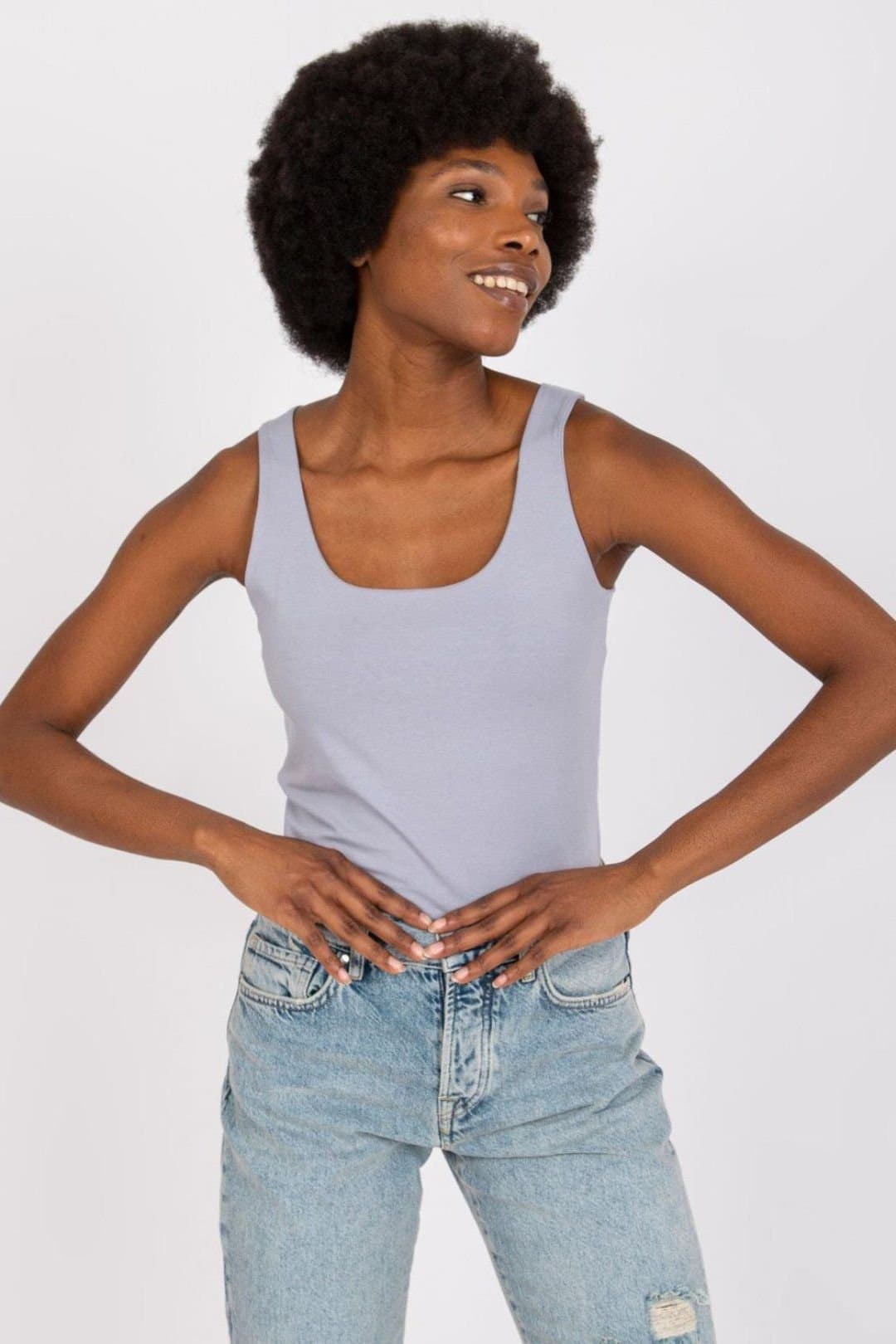 Love Lace Love Lace Women's Strapy Simple Cut T-Shirt Summer Top in Grey