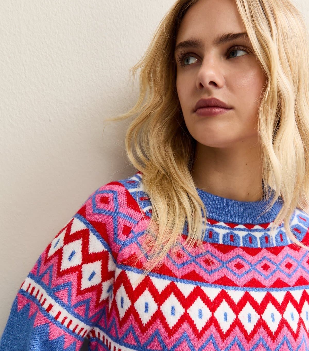 Sunshine Soul Women's Mid Blue Fair Isle Pattern Jumper Sunshine Soul New Look