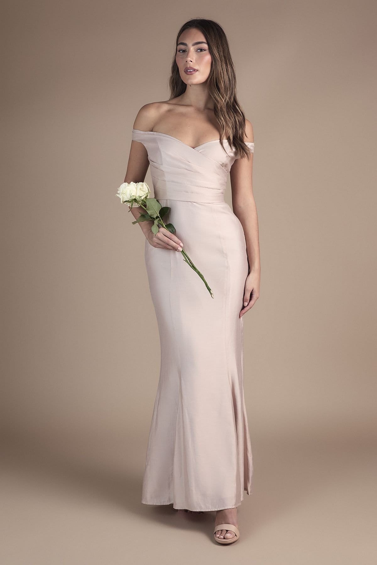 Coast Blush Satin Bardot Bridesmaid Dress