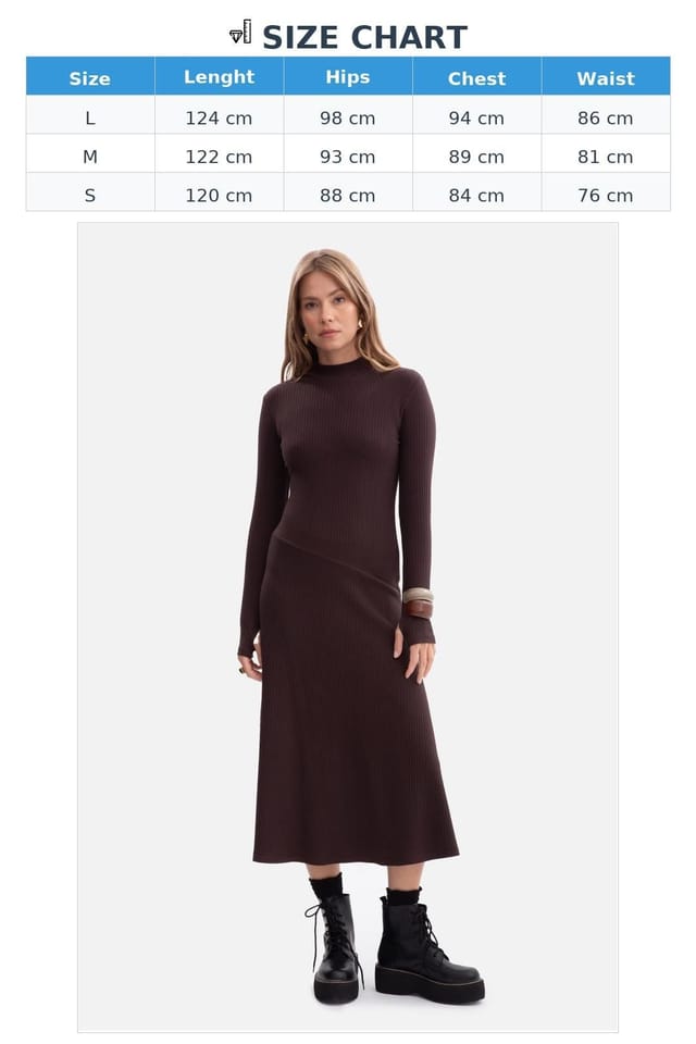 Love Lace Love Lace Women's Ribbed Midi Fitted Dress with Stand Collar in Brown - 3