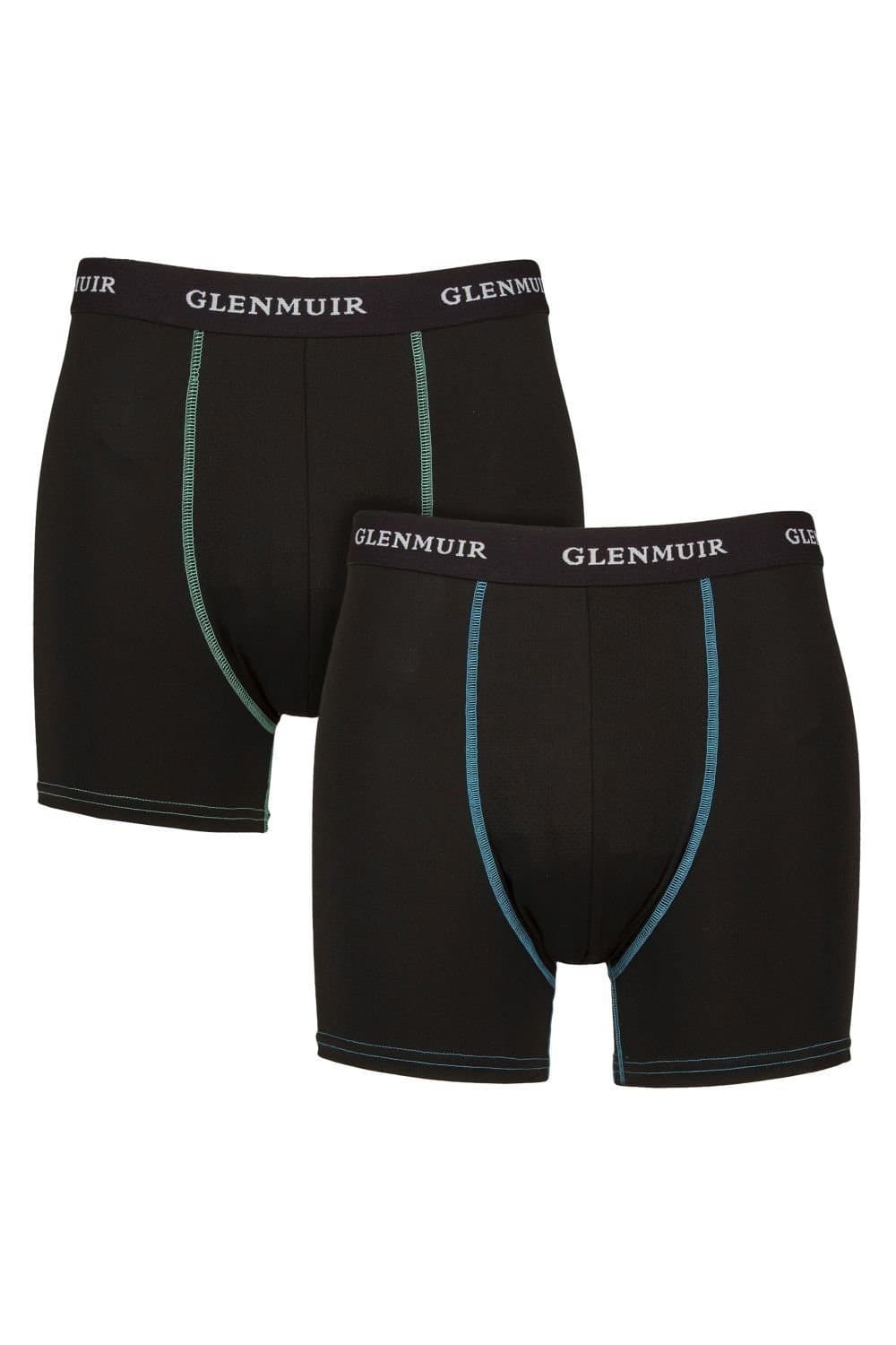 Glenmuir Glenmuir Men's 2 Pack Performance Trunks | Breathable Stretch Sports Fit Underwear in Black