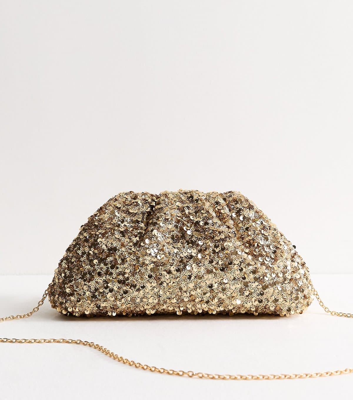 New Look Gold Sequin Embellished Gathered Frame Clutch New Look