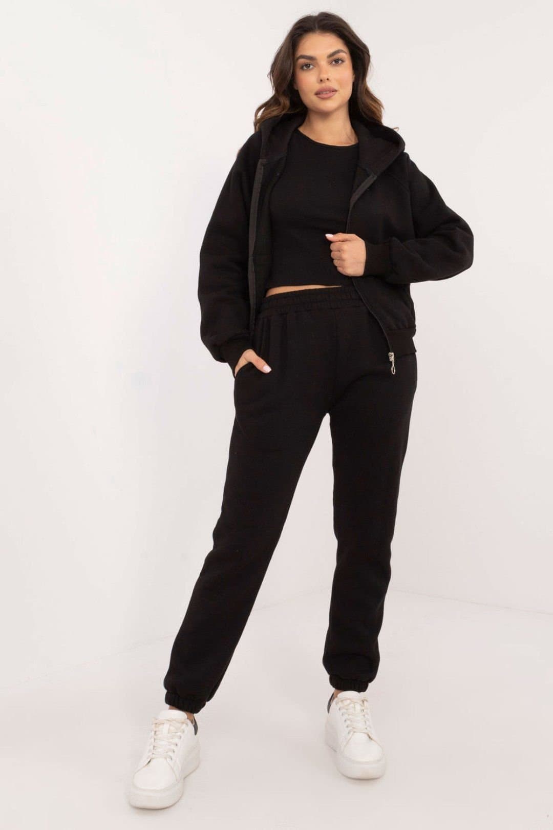 Love Lace Love Lace Women's Melange Zip Hoodie Sweatshirt Set with Pants in Black