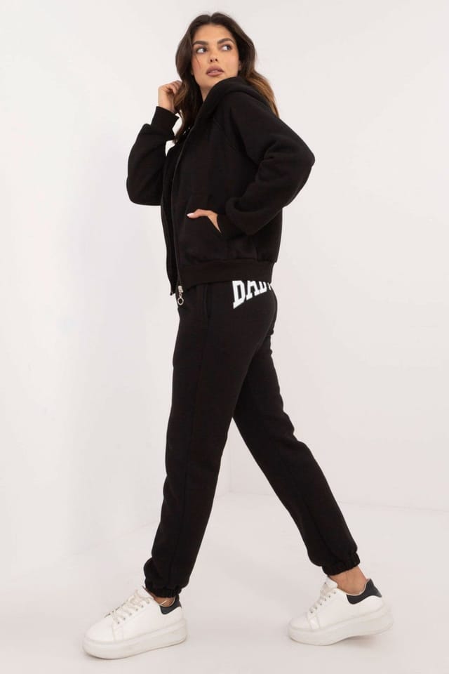 Love Lace Love Lace Women's Melange Zip Hoodie Sweatshirt Set with Pants in Black - 2