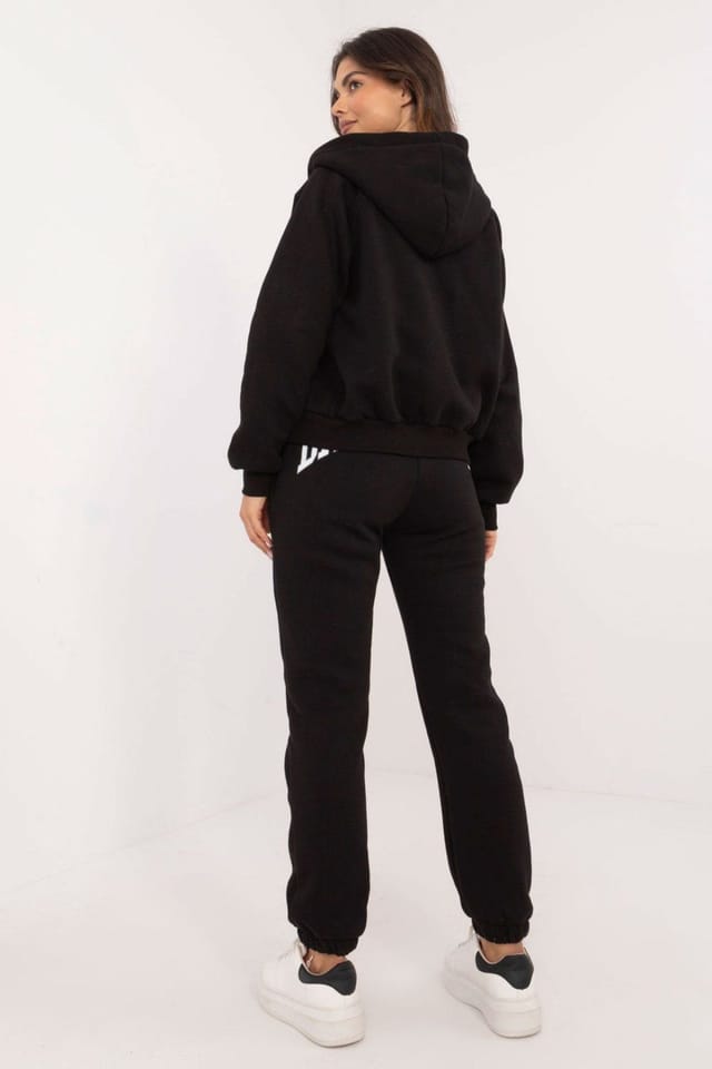 Love Lace Love Lace Women's Melange Zip Hoodie Sweatshirt Set with Pants in Black - 3