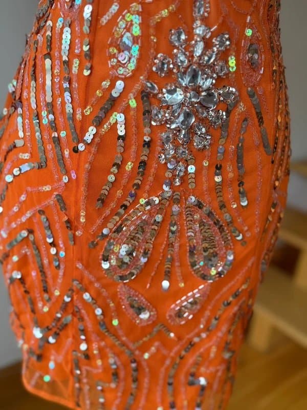 ASOS ASOS Luxe Orange Rhinestone Sequin Feather Trimmed Dress