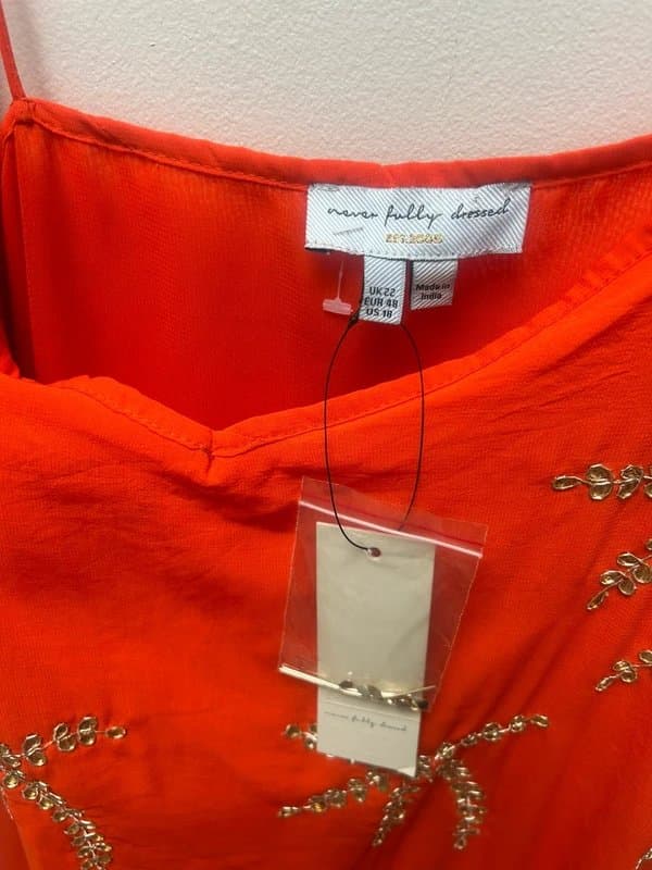 Never Fully Dressed Never fully dressed palm sequin slip dress size 22 orange
