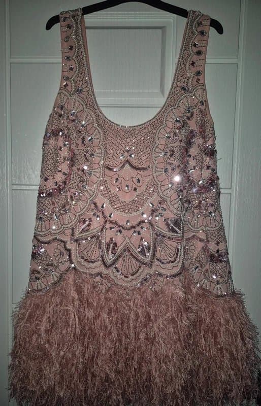 ASOS Stunning Asos Luxe embellished scoop neck mini dress with faux feather hem