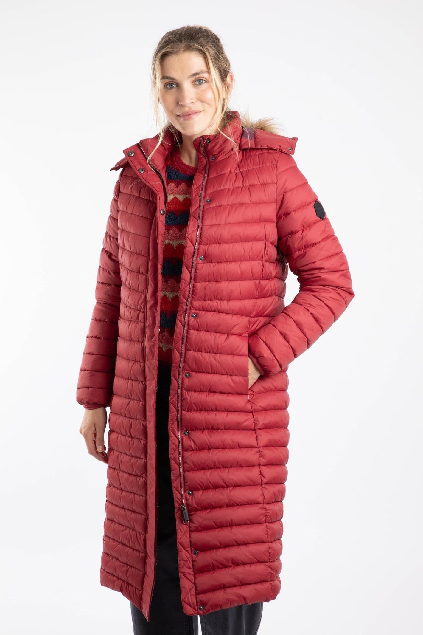 Weird Fish Weird Fish Women's Kempley Lightweight Padded Mid-Line Hooded Jacket in Red