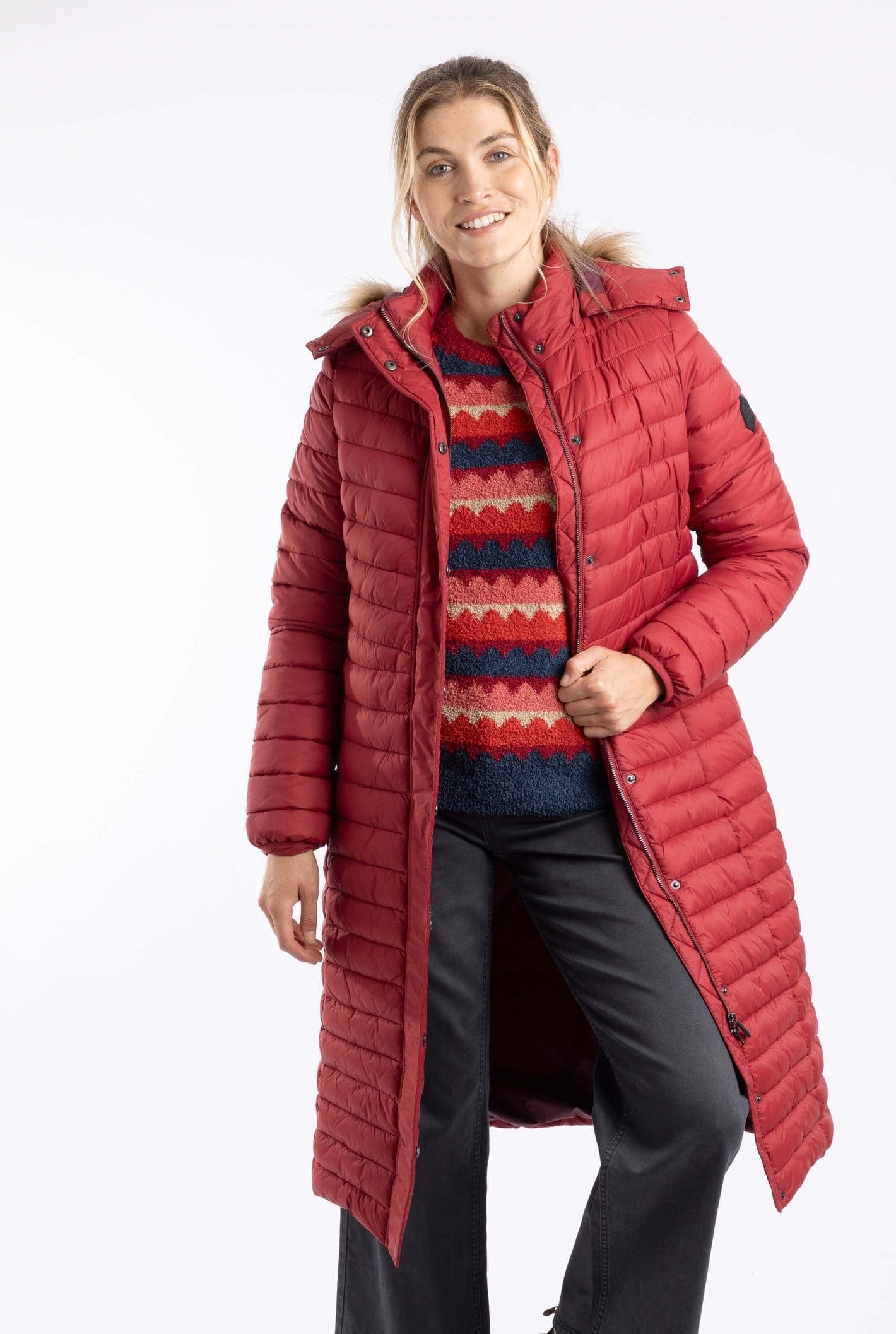 Weird Fish Weird Fish Women's Kempley Lightweight Padded Mid-Line Hooded Jacket in Red - 4