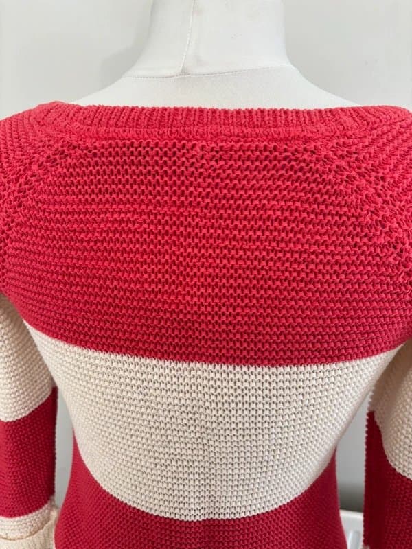 Joules Joules coral red and cream tape yarn knit jumper sweater - size 10 S