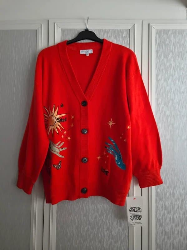 Never Fully Dressed Never Fully Dressed Red Celestial Cardigan Size L BNWT Vneck Embroidered Womens