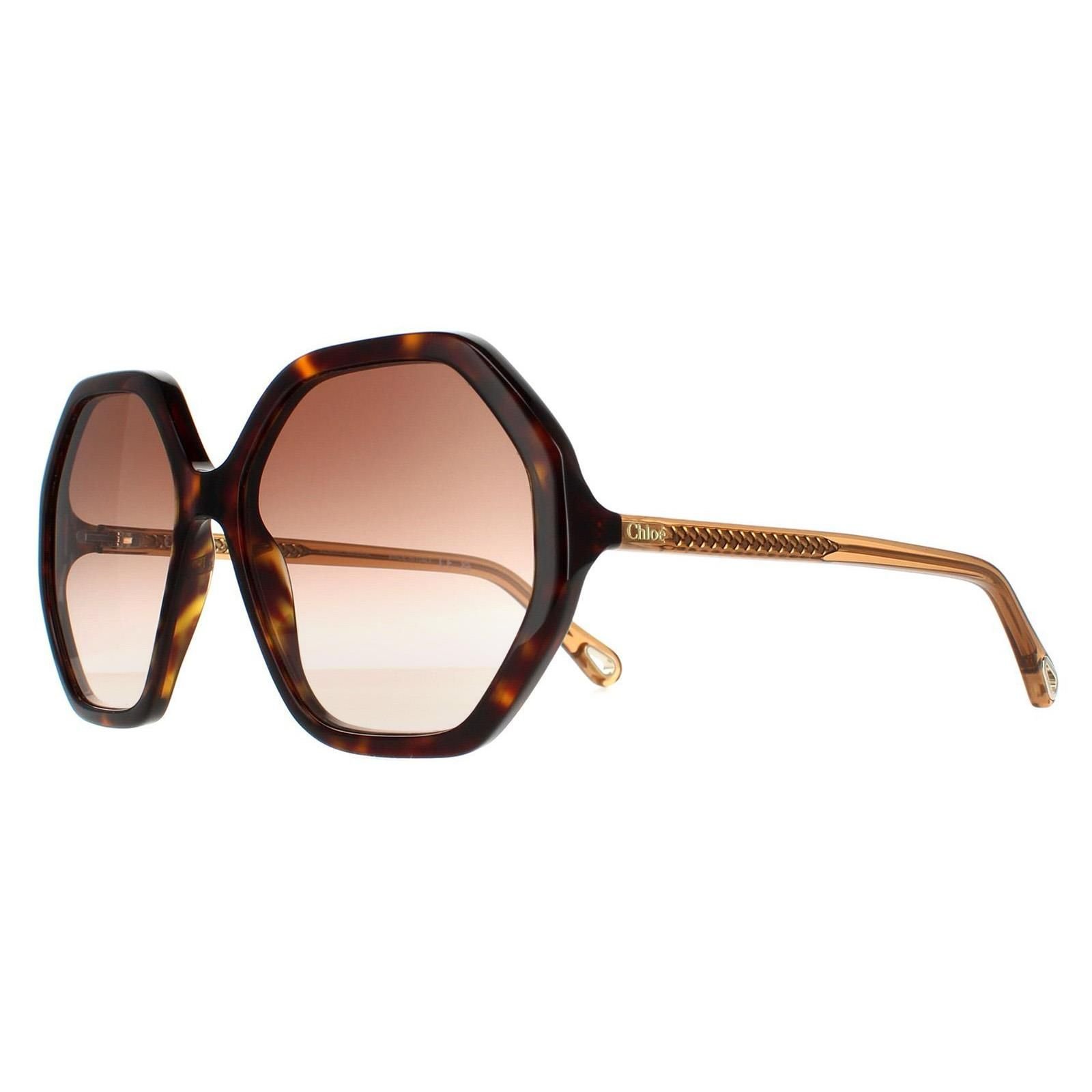 Chloé Chloé Women's Round Dark Havana & Brown Crystal Brown Gradient CH0008S Esther - 2