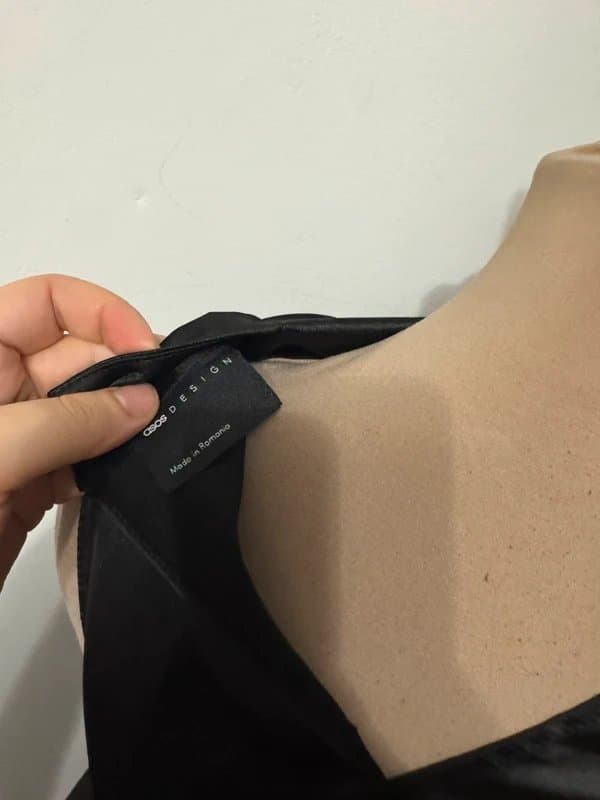 ASOS Design black satin silky drape cami vest top sleeveless waist tie snatched elegant evening top size 10