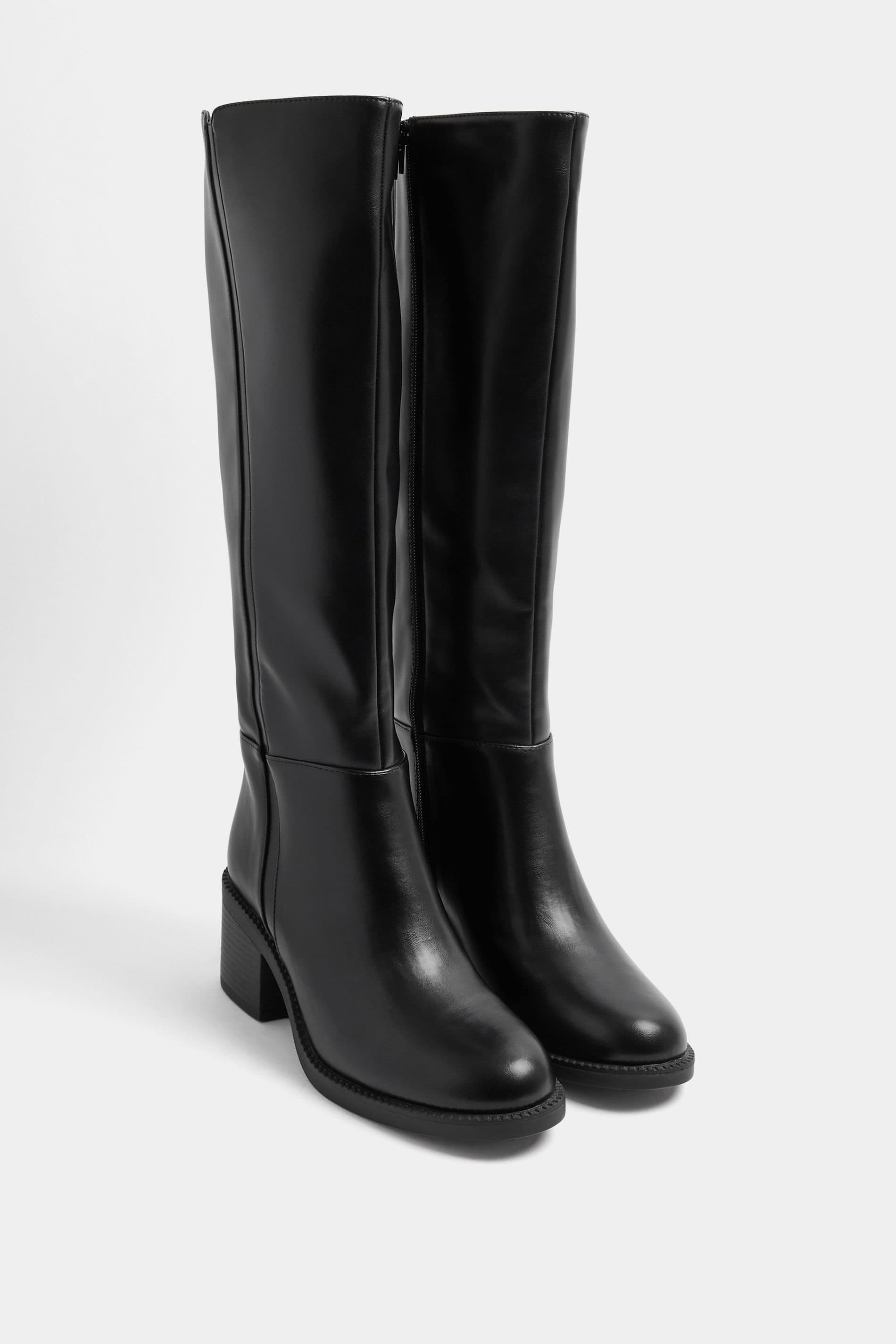 Yours Yours Women's Faux Leather Knee High Boots In Extra Wide EEE Fit in Black