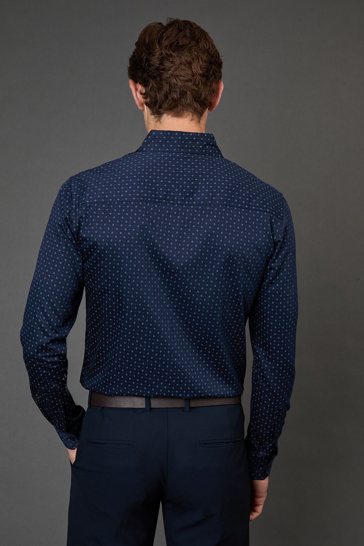 Burton Burton Men's Navy Print Slim Fit Long Sleeve Shirt - 3