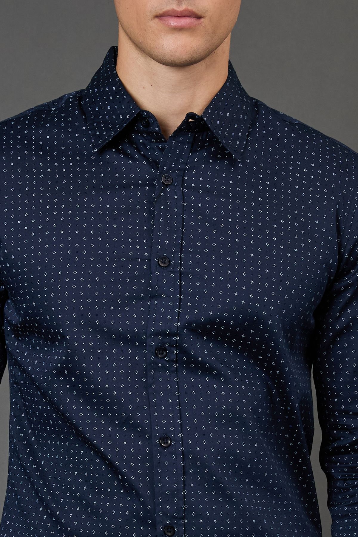 Burton Burton Men's Navy Print Slim Fit Long Sleeve Shirt - 4